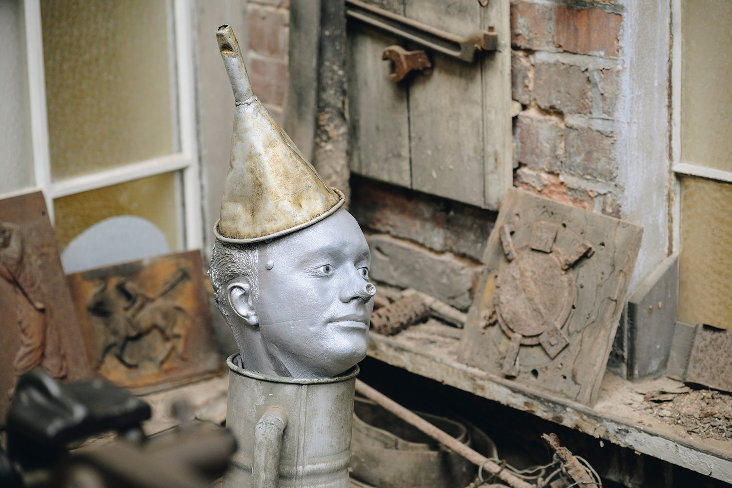 Self Portrait as The Tin Man, 2024 (Plaster and Funnel, Sculpture) 2024. Photo by Tom Bird