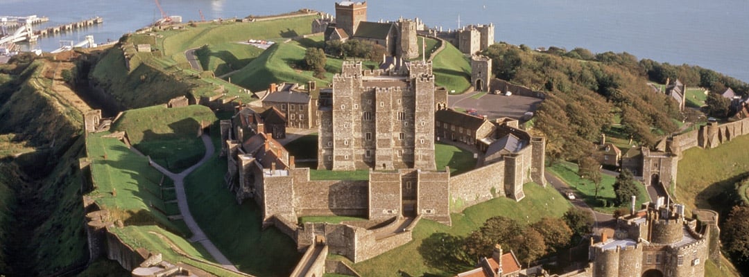 Dover Castle, Kent, showing the 12th-century keep at its heart. The castle was besieged three times during the 13th century