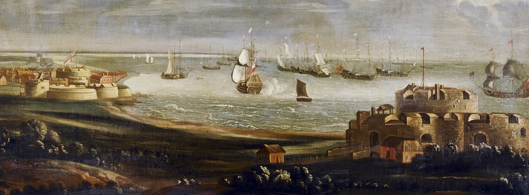 Late 17th-century painting of Deal, Walmer and Sandown castles