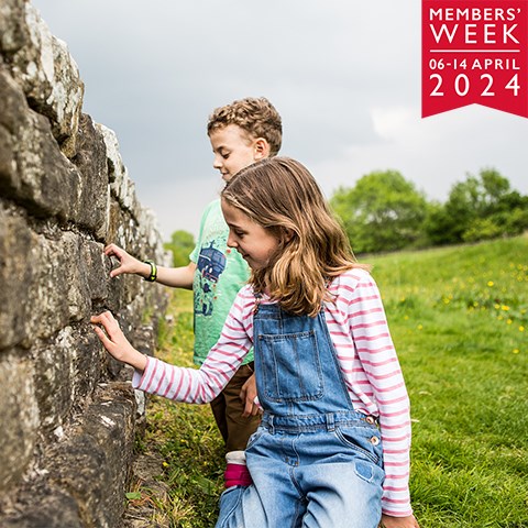 Image: Children examining Hadrian's Wall at Birdoswald Roman Fort