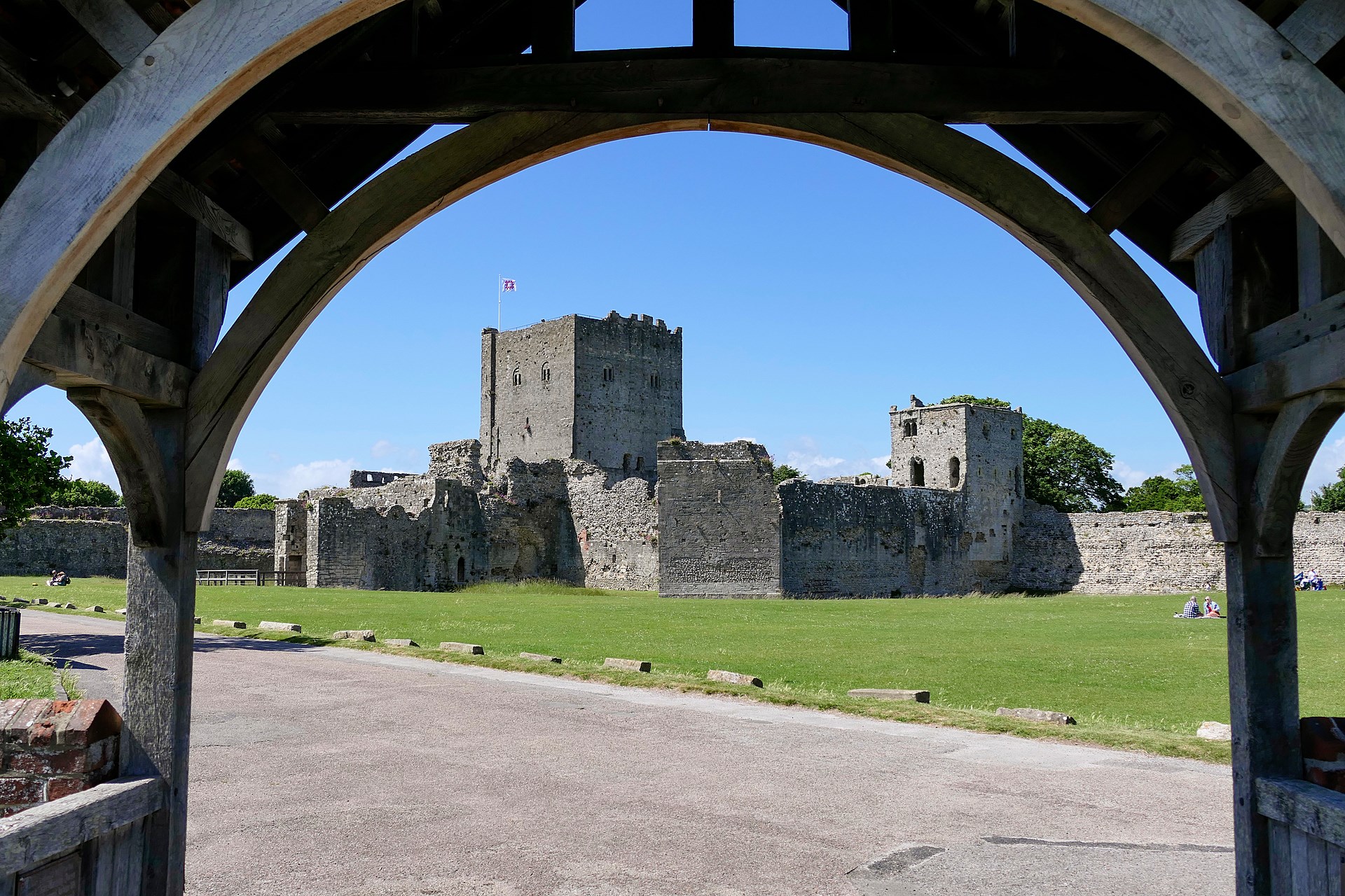 Image: View of Portchester Castle through the lychgate of St Mary's Church
