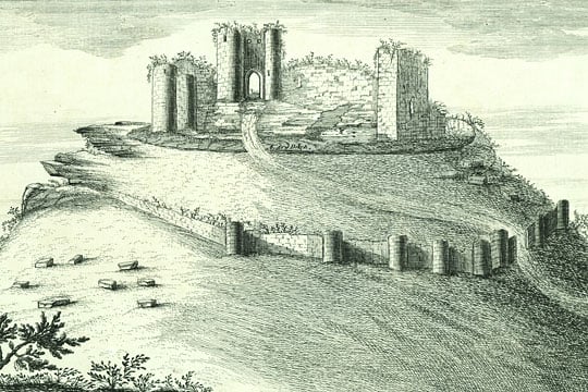 Detail of an engraving of Beeston Castle in 1727, by Samuel and Nathaniel Buck
