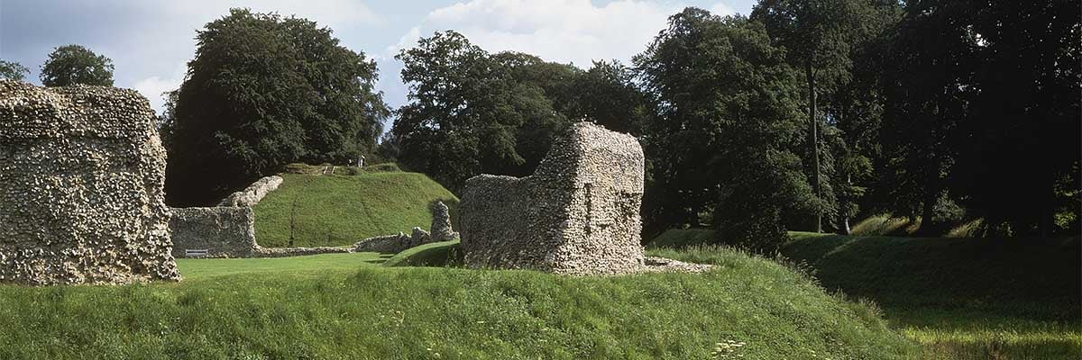 View across the ruins of Berkhamsted Castle towards the motte