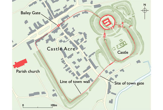 Plan of Castle Acre Castle and town
