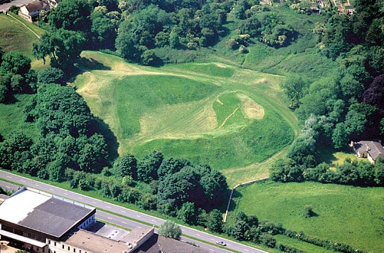 Low aerial view of the Cirencester amphitheatre