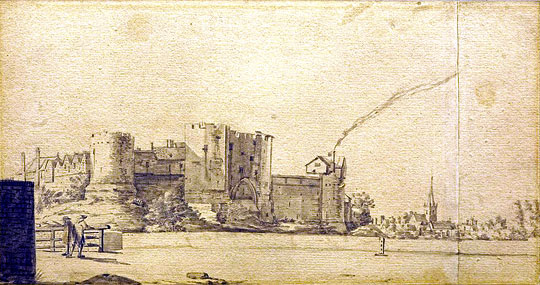 Sketch of York Castle from the Mill Bank by Francis Place, 1699