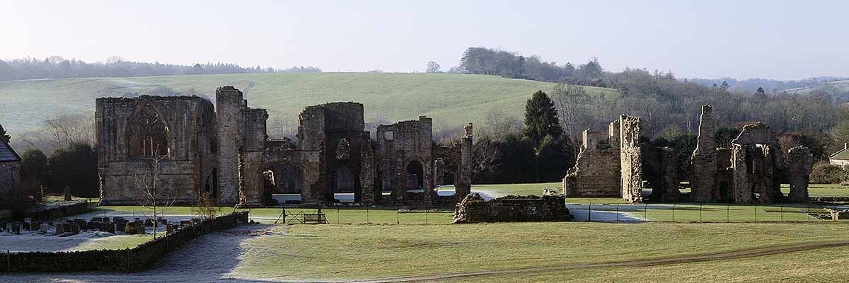 View from the east across the ruins of Easby Abbey