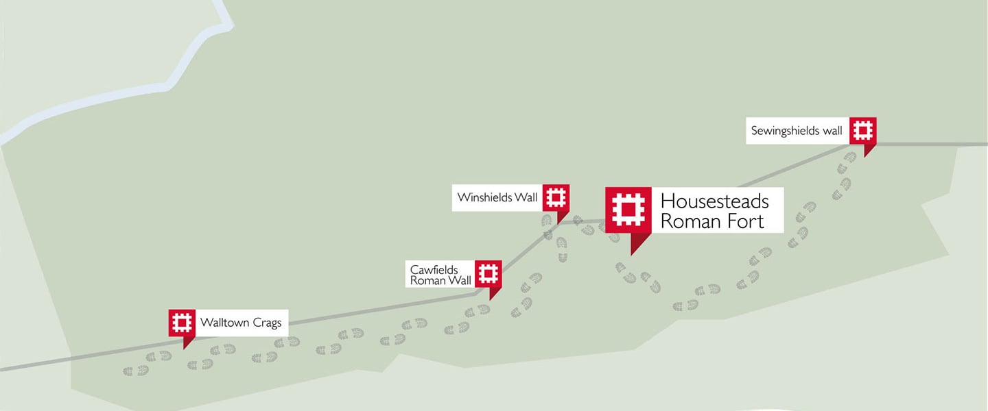 A map showing sites worth visiting along the Housesteads section of Hadrians Wall 