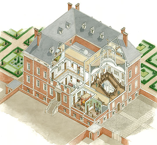 This cutaway reconstruction shows Sir Robert Henley’s house as it may have looked on completion. William Samwell, the architect, was skilled at designing houses with grand public spaces but also smaller, private, more convenient rooms 