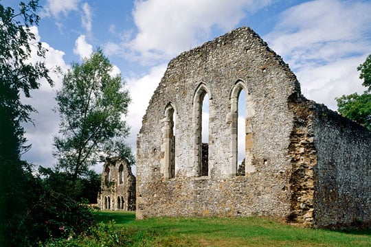 The monks' dormitory at Waverley Abbey, with the lay brothers' quarters beyond