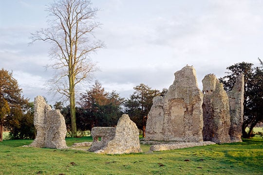 The remains of Weeting Castle from the north west
