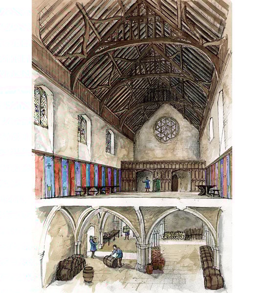 The interior of the great hall as it may have appeared in the 15th century The interior of the great hall as it may have appeared in the 15th century