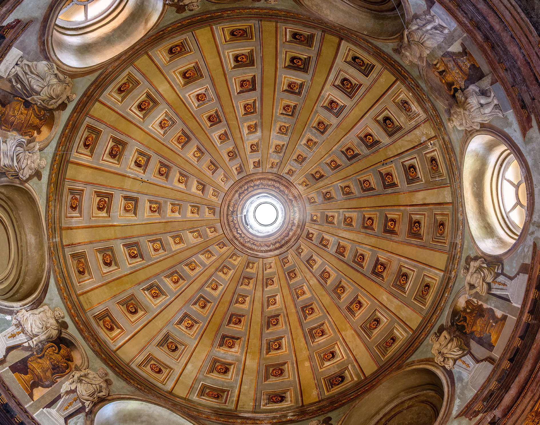 Detail of the trompe d'oeil domed ceiling inside the Pavilion