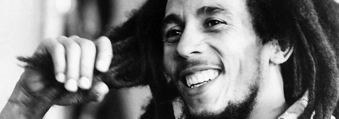 Black and white portrait of Bob Marley (1945–1981)