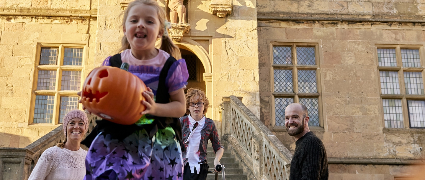 Image: Photo of a family in Halloween costume at Bolsover Castle
