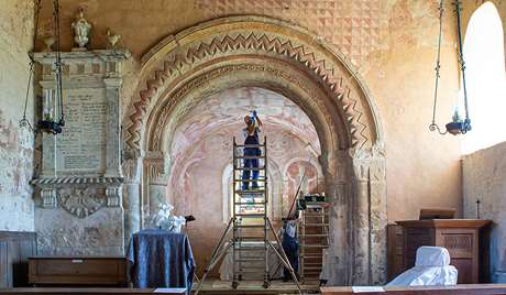 Conservation work on the chancel ceiling paintings at St Mary’s Church, Kempley in 2021
