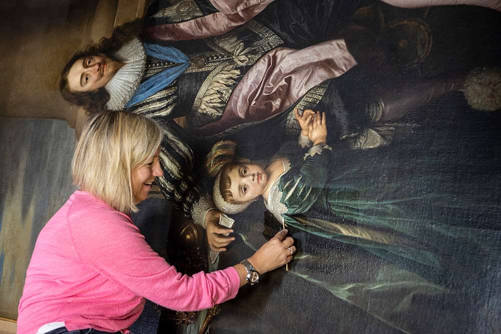 Light cleaning on a large oil painting from the collection at Marble Hill, London Light cleaning on a large oil painting from the collection at Marble Hill, London