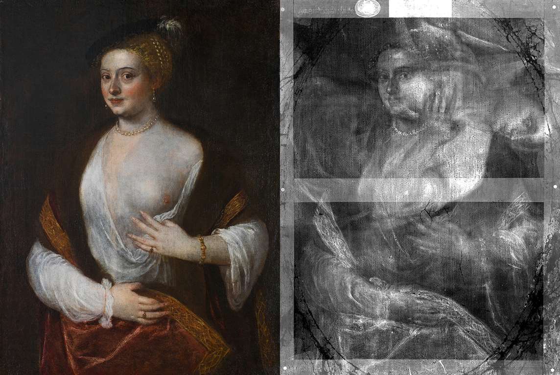 X-ray of ‘Titian’s Mistress’ – a painting in the collection at Apsley House, London X-ray of ‘Titian’s Mistress’ – a painting in the collection at Apsley House, London