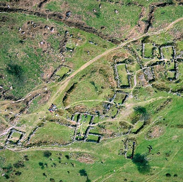 Aerial view of Hound Tor Deserted Medieval Village
