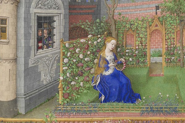 Ms 2617 Emilia in her garden, Plate 22, from ‘La Teseida’, by Giovanni Boccaccio