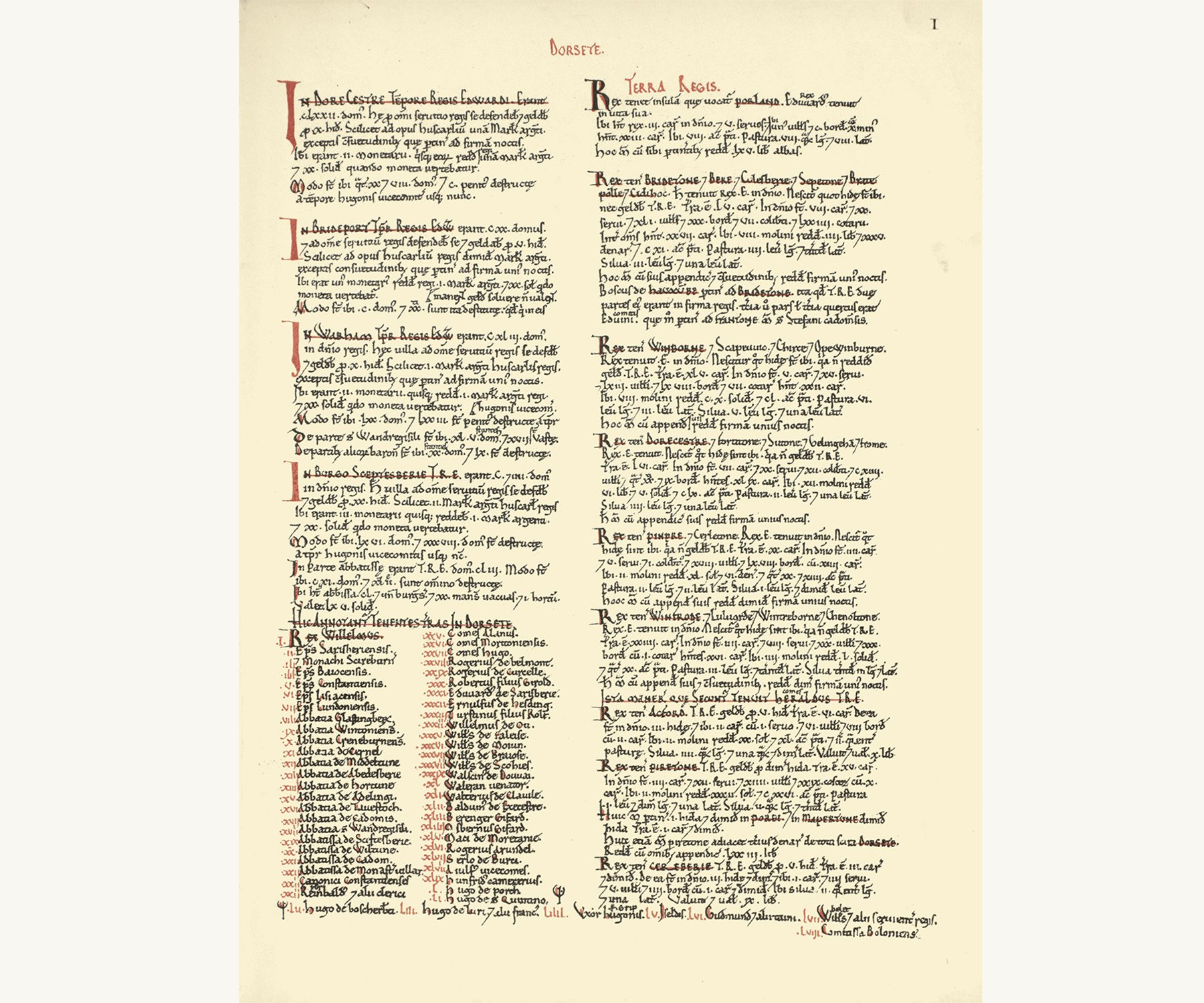 A page from the Domesday Book which includes the record for Winterborne