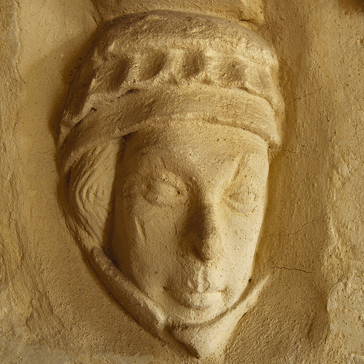 A carved stone head at Christchurch Priory, Dorset, believed to be a portrait of Countess Isabella A carved stone head at Christchurch Priory, Dorset, believed to be a portrait of Countess Isabella
