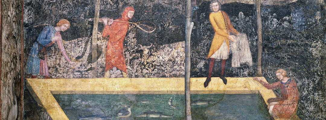 14th-century painting of a fishpond at the Palais des Papes, Avignon, France