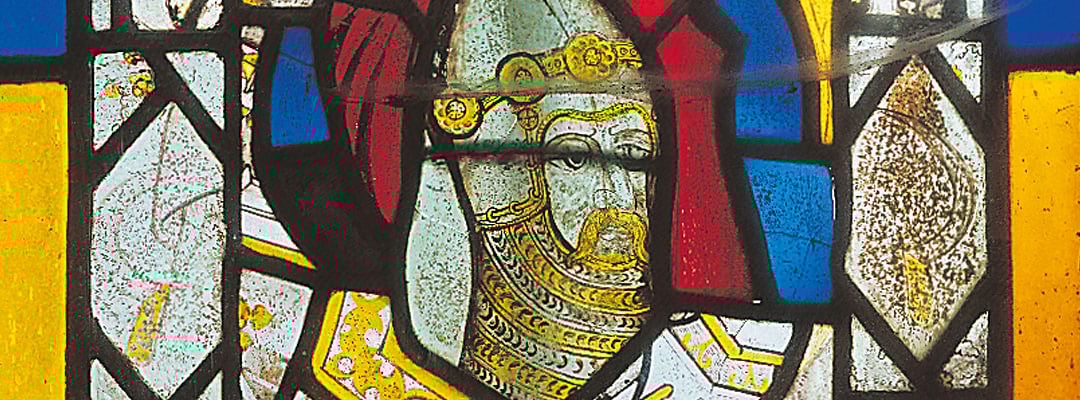 Stained glass portrait of about 1400 of Sir Thomas Hungerford, from Farleigh Hungerford parish church Stained glass portrait of about 1400 of Sir Thomas Hungerford, from Farleigh Hungerford parish church