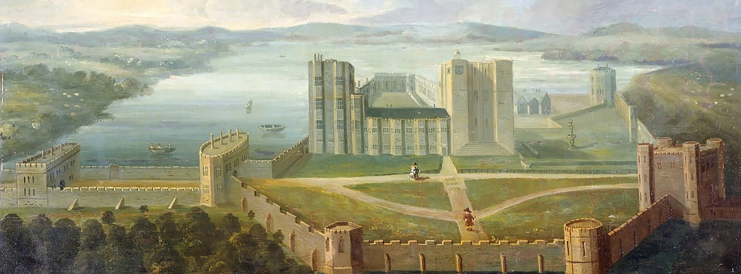 Kenilworth Castle as it appeared in 1620, with its mere and pools