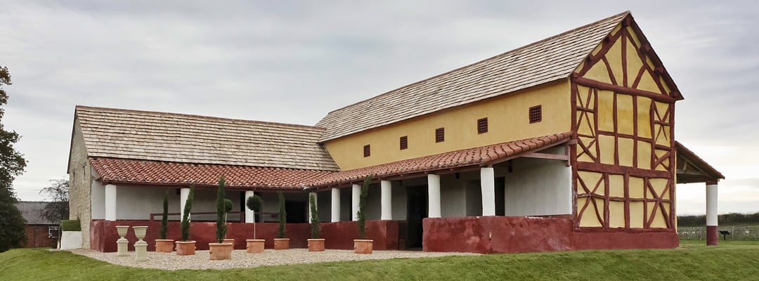 A recreated Roman town house at Wroxeter Roman City, Shropshire