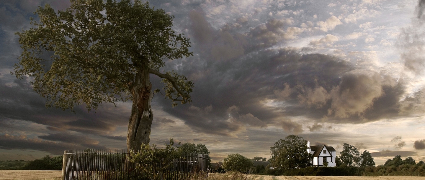 Boscobel House and a descendant of the oak tree in which Charles II hid from Parliamentarian forces in 1651