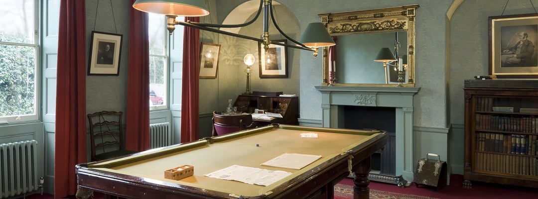 The billiard room at Down House, Kent, the home of Charles Darwin