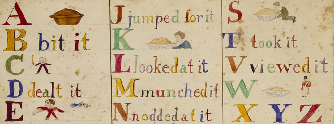 An illustrated alphabet by the Darwins’ son Horace, from the 1850s An illustrated alphabet by the Darwins’ son Horace, from the 1850s