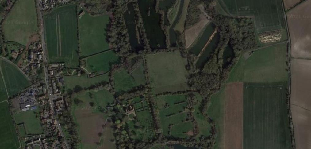 An aerial view of the fields around the site of Darenth Villa.