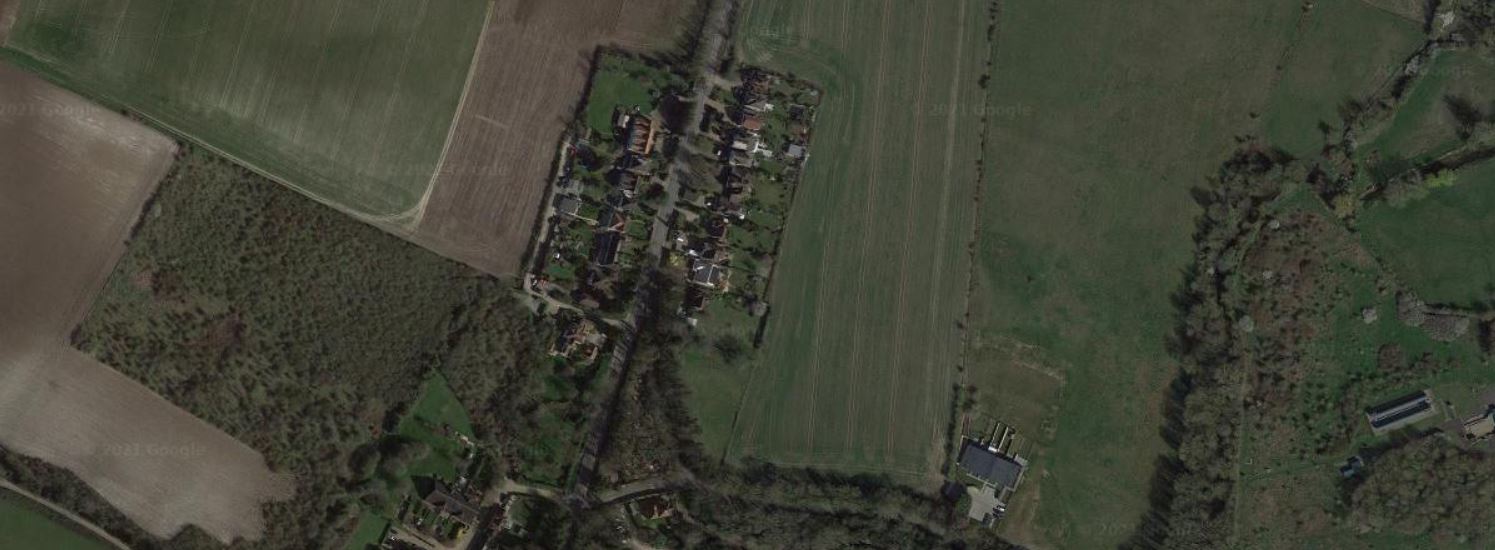 An aerial view of the sports pavilion and field where Horton Kirby Villa was found.