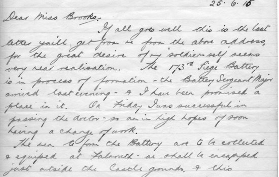 25 June 1916 Pendennis Castle - Joining a draft for France.