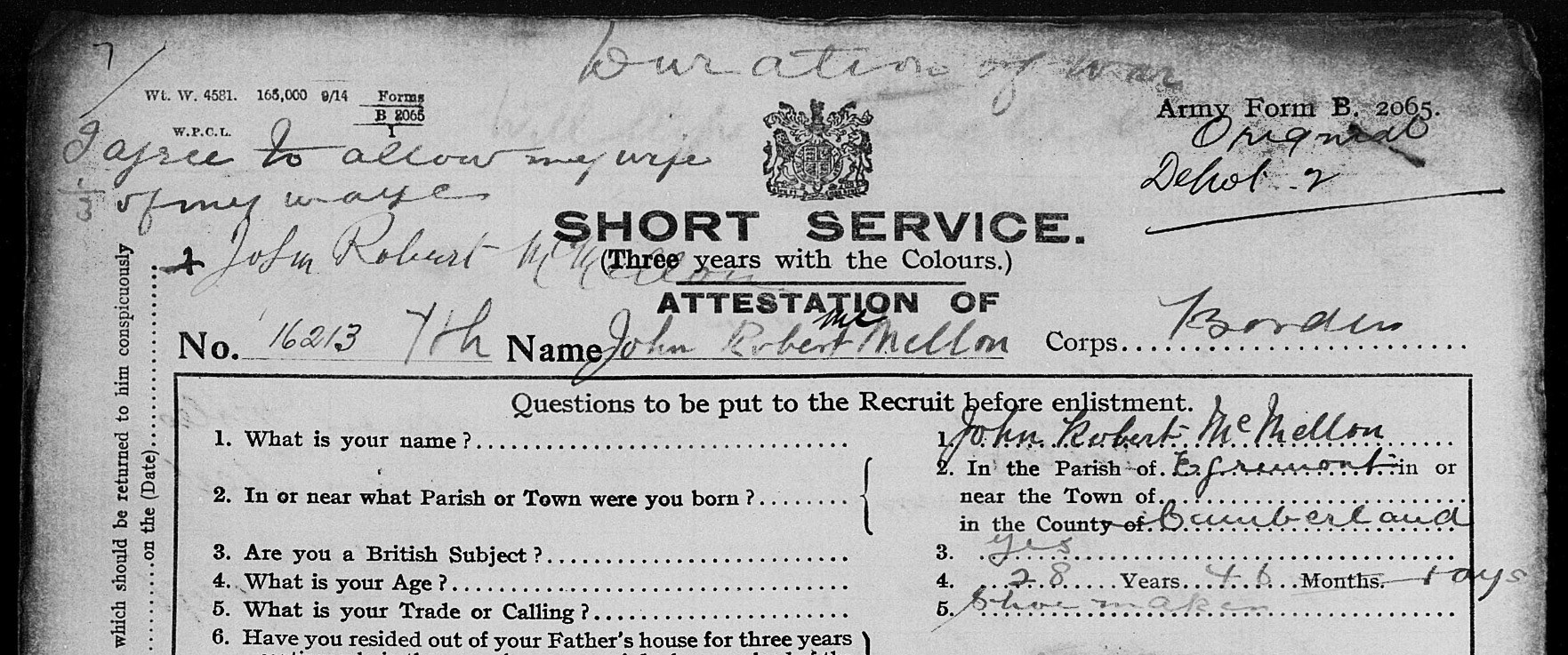 John Robert McMellon's Service Record