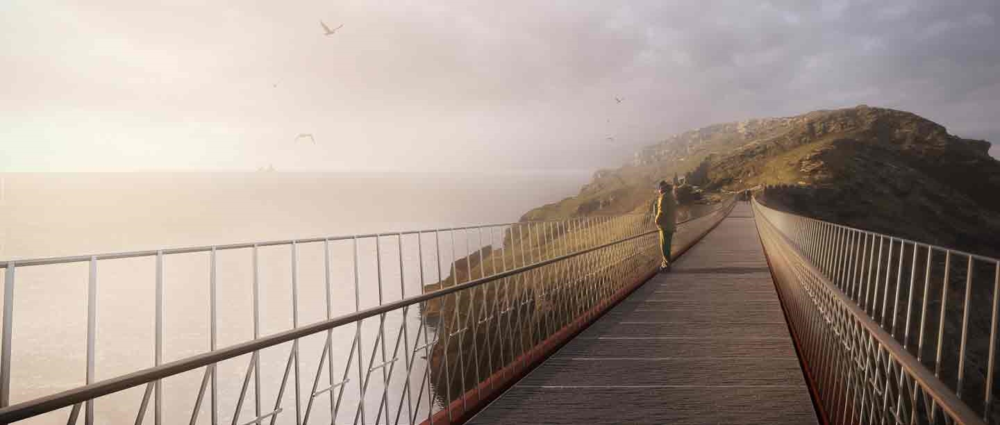 An artist's impression of the new footbridge at Tintagel Castle