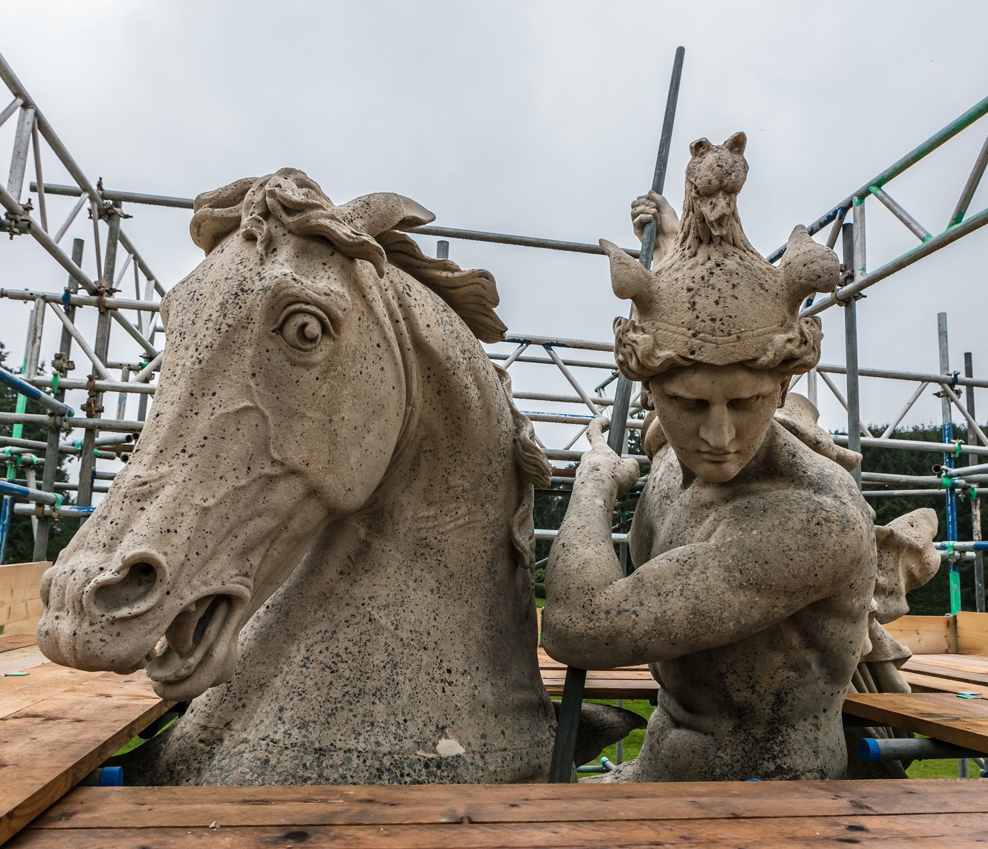 Scaffolding surrounding the Perseus and Andromeda fountain while it is refurbished