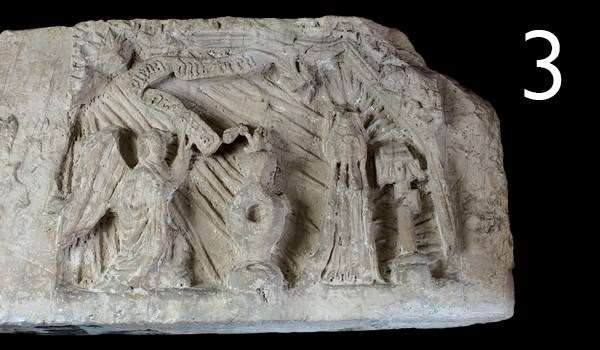 Panel showing the annunciation: this panel from Fountains Abbey depicting the annunication was once painted and would have been a stunning piece. Panel showing the annunciation: this panel from Fountains Abbey depicting the annunication was once painted and would have been a stunning piece.