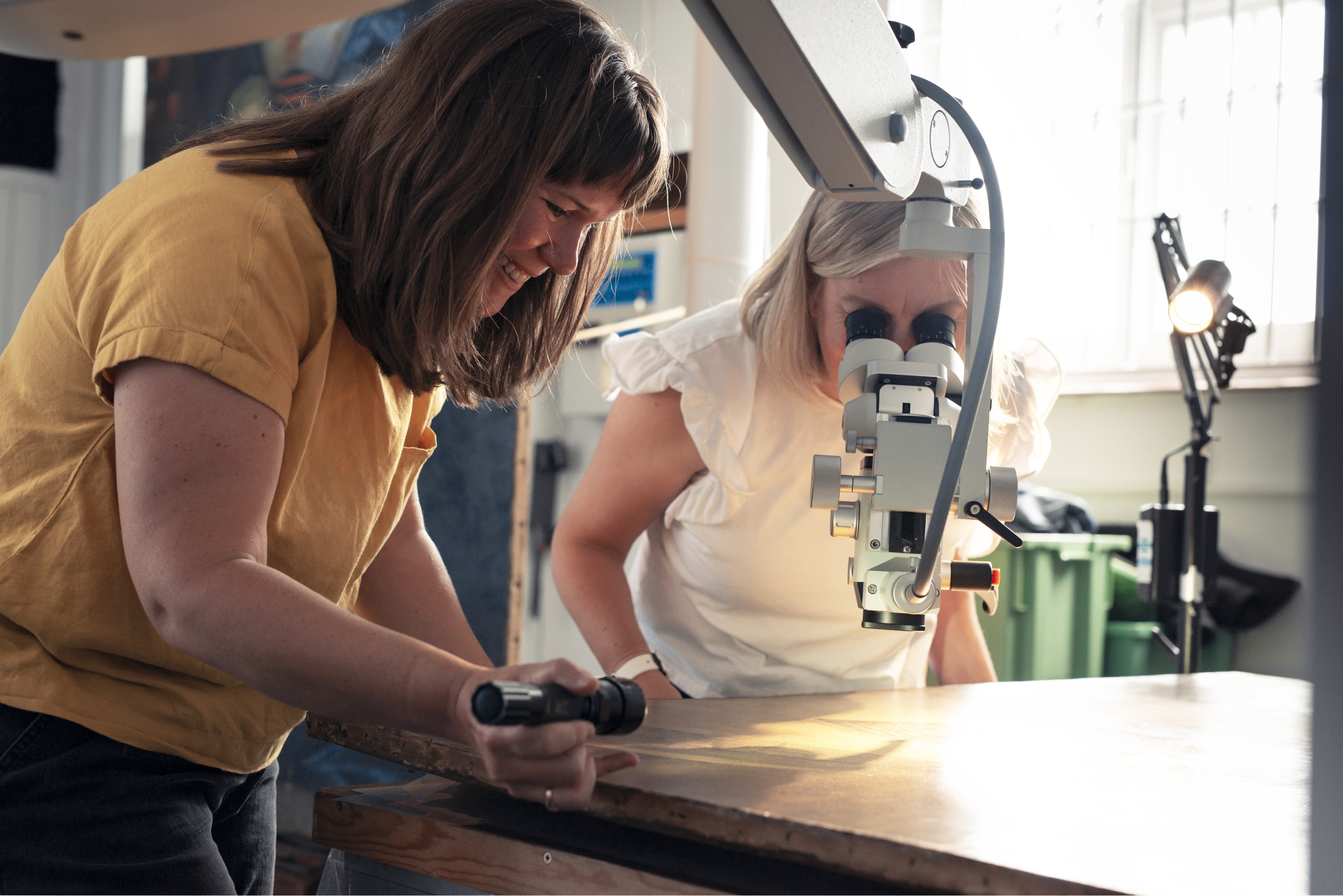 Image: Conservator Alice Tate-Harte and senior collections conservator Rachel Turnbull