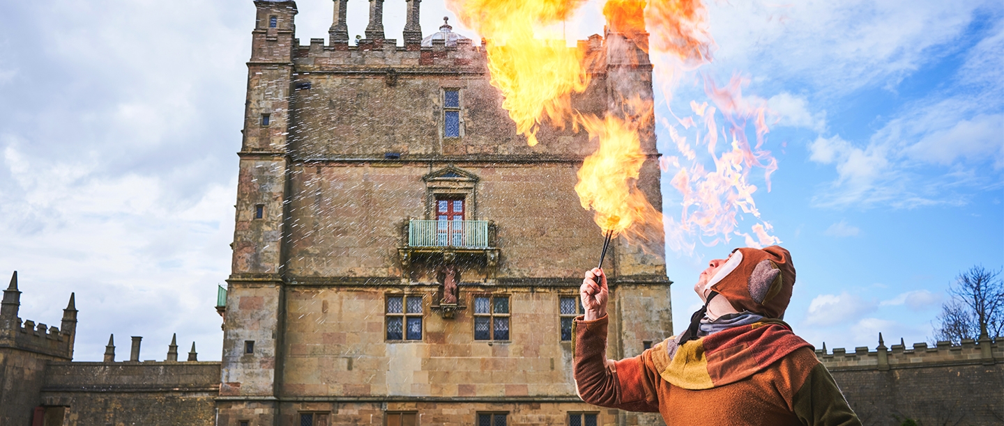 Image: Tom fool breathing fire at Bolsover Castle