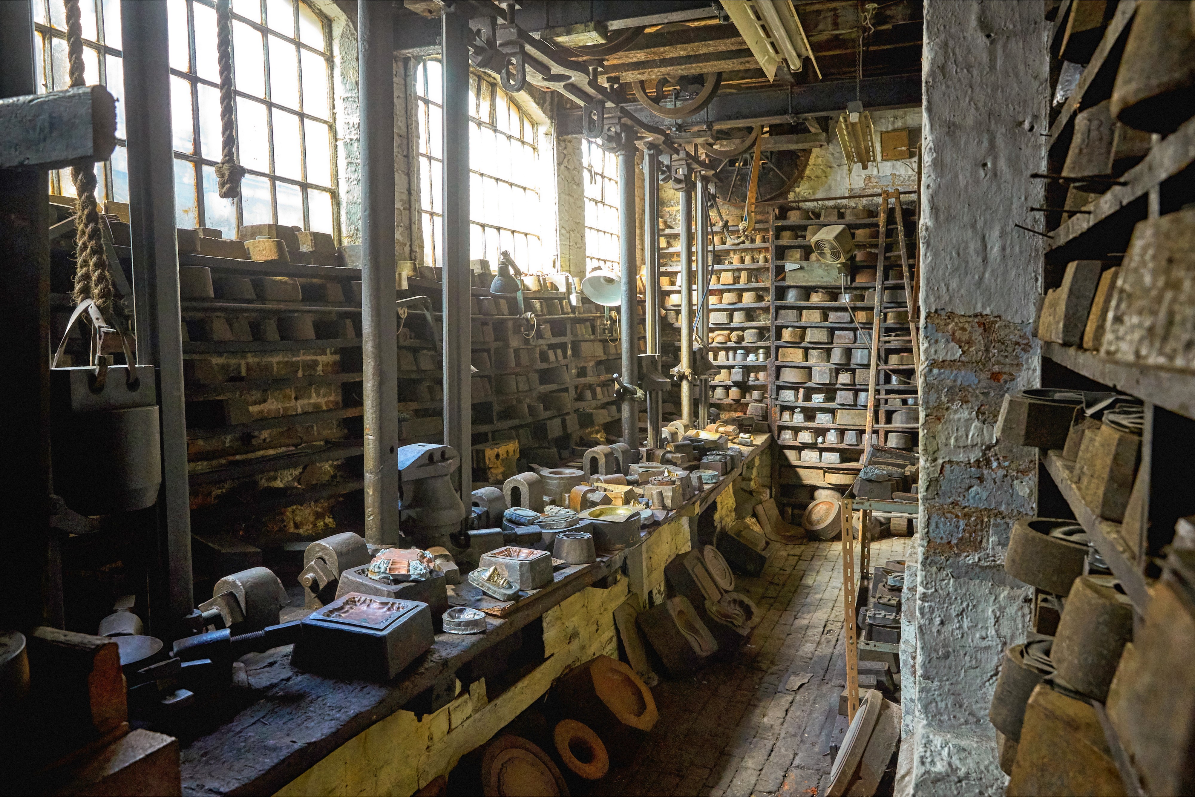 Photo of a storage room at the J.W. Evans Silver Factory in Birmingham