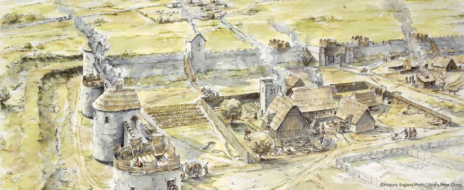 Reconstruction drawing of the Saxon settlement at Portchester in late 10th Century