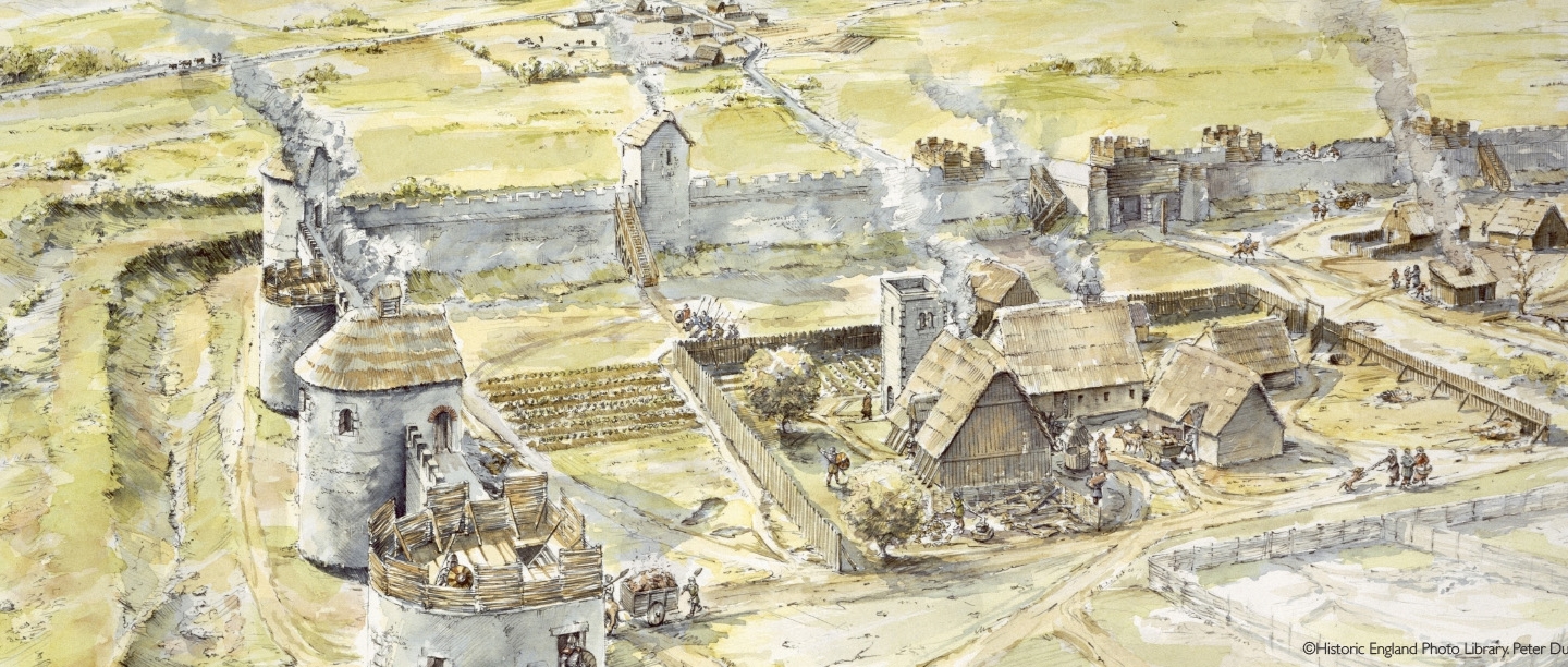 Reconstruction drawing of the Saxon settlement at Portchester in late 10th Century