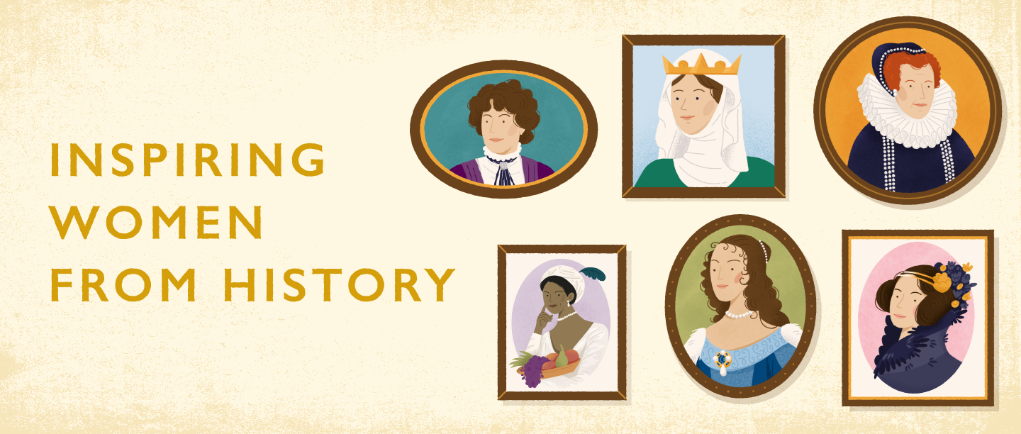 Image: Illustration of portraits of women from history with text: Inspiring women from history