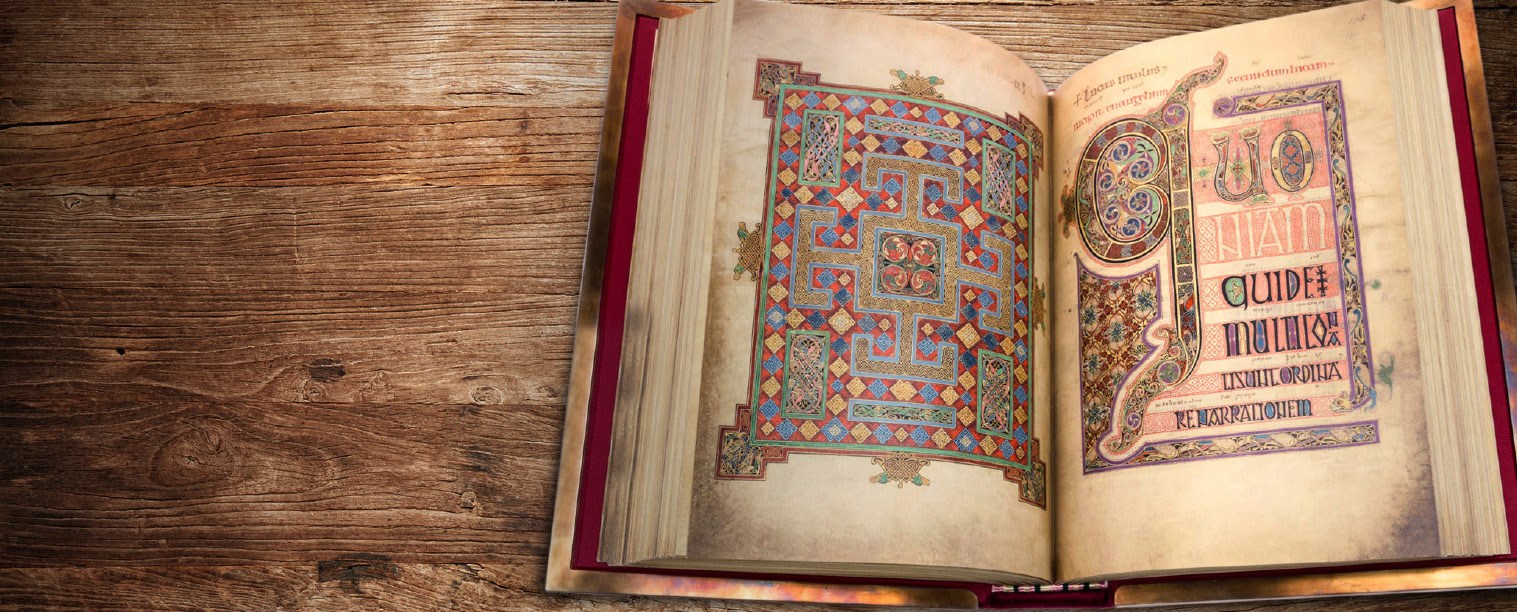 A medieval manuscript with illuminated letters