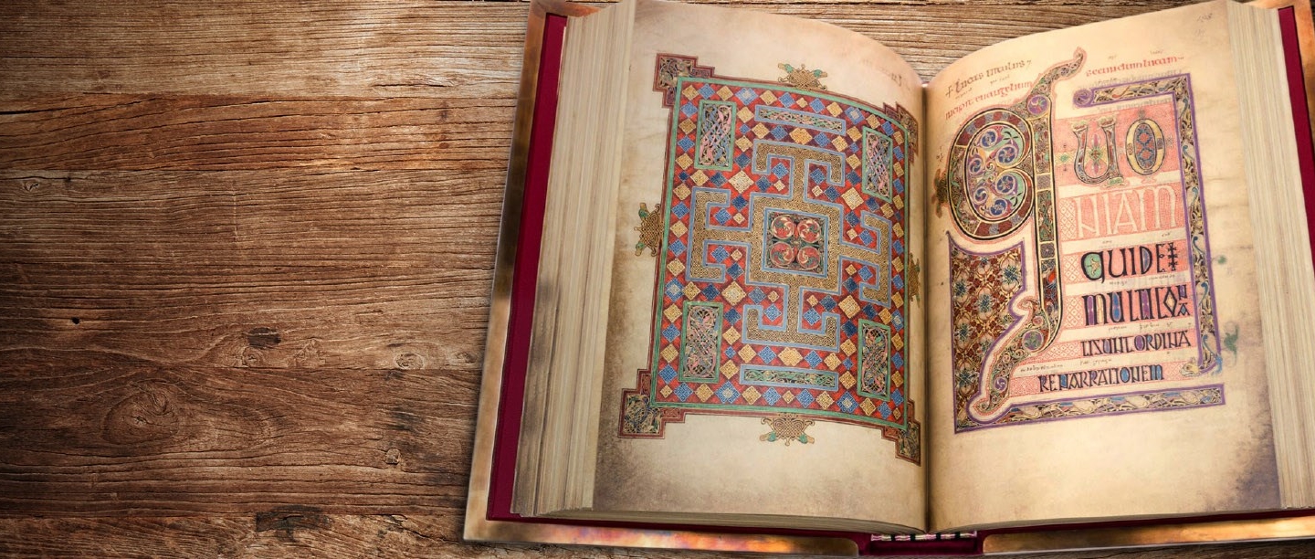 A medieval manuscript with illuminated letters
