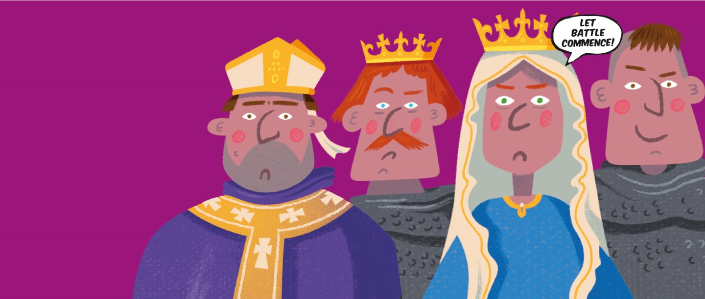 Image: Cartoon versions of some of the people involved with the Norman Conquest