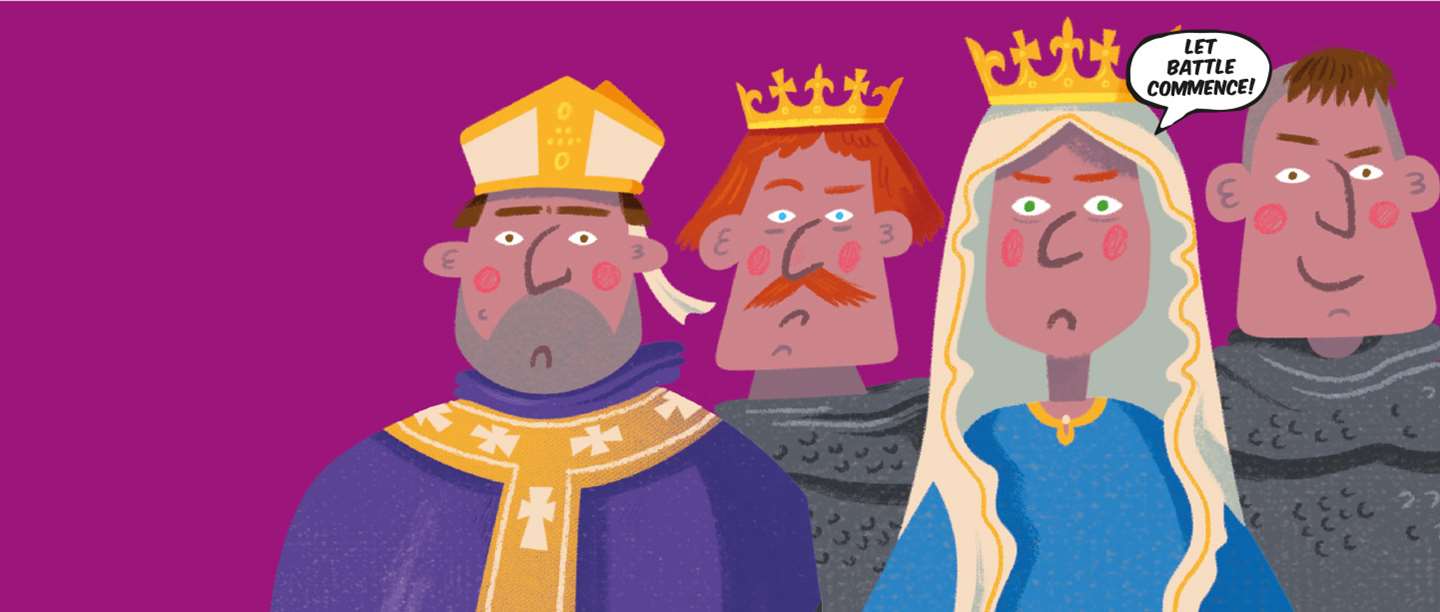 Image: Cartoon versions of some of the people involved with the Norman Conquest